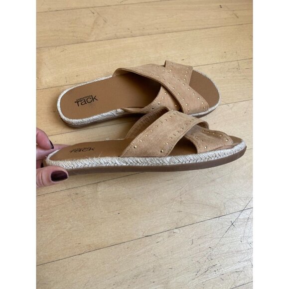 Nordstrom Rack "Phoebe" BNWOT espadrille slide sandal size 6.5 NEW tan studded - Picture 3 of 8